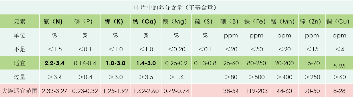 车厘子叶片养分含量标准.png